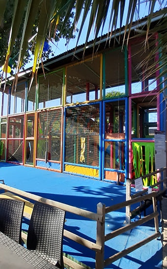 Play area at Les Peupliers campsite on the banks of the Canal du Midi